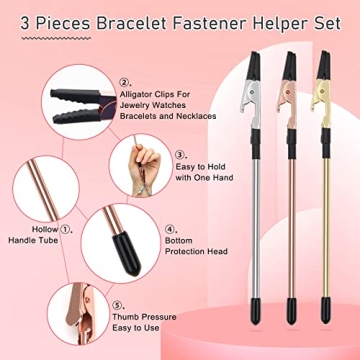 3 Pieces Bracelet Helper Tool Buddy Helpers, Anglecai Bracelet Fastener Helper for Fastening and Hooking Bracelet Equipment with Non-Slip Sleeve for Necklace Watch Clasps Ties Zippers