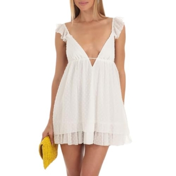 Women Graduation Dresses Lace Short Sleeve Mini Dress Fly Sleeve Sexy A Line Dress Summer 2023 Conce...