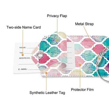 2 Pcs Luggage Tags, Fintie Privacy Cover ID Label with Stainless Steel Loop and Address Card for Travel Bag Suitcase, Moroccan Love