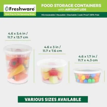 Freshware [60 Count] 8, 16, 32 oz, 20 sets each size Food Storage Containers with Lids,Plastic Deli Containers, Meal Prep Containers, Microwave and Freezer Safe,Stackable, Leakproof, BPA Free, Clear
