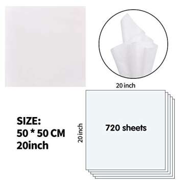 720 Sheets Solid White Tissue Paper 20” x 20” Wrapping Accessory for Gift Wrap Christmas, Packing, DIY Arts & Crafts, Party Supplies and Wine Bottles