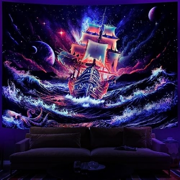 Leofanger Blacklight Galaxy Tapestry - Trippy UV Reactive Wall Art for Dreamy Decor