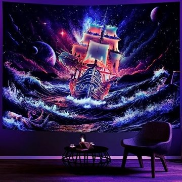 Leofanger Blacklight Galaxy Tapestry UV Reactive Home Decor