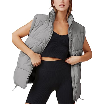 Athlisan Womens Zip Up Puffer Vest Stand Collar Sleeveless Padded Jacket Coat(Grey-S)