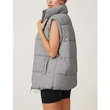 Athlisan Womens Zip Up Puffer Vest Stand Collar Sleeveless Padded Jacket Coat(Grey-S)