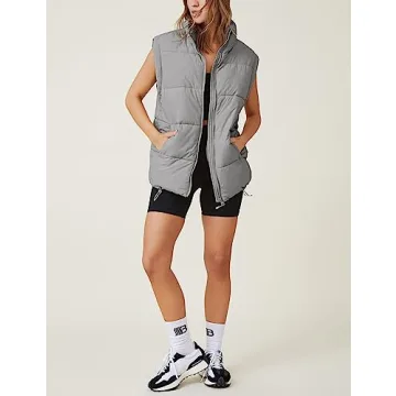 Athlisan Womens Zip Up Puffer Vest Stand Collar Sleeveless Padded Jacket Coat(Grey-S)