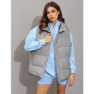 Athlisan Womens Zip Up Puffer Vest Stand Collar Sleeveless Padded Jacket Coat(Grey-S)