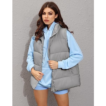 Athlisan Womens Zip Up Puffer Vest Stand Collar Sleeveless Padded Jacket Coat(Grey-S)