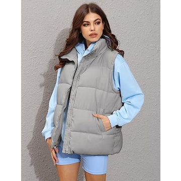 Athlisan Womens Zip Up Puffer Vest Stand Collar Sleeveless Padded Jacket Coat(Grey-S)