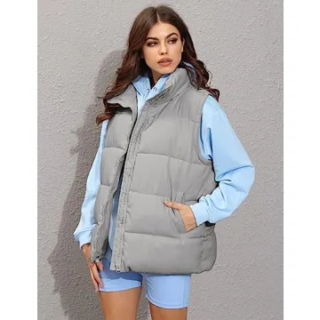 Athlisan Womens Zip Up Puffer Vest Stand Collar Sleeveless Padded Jacket Coat(Grey-S)