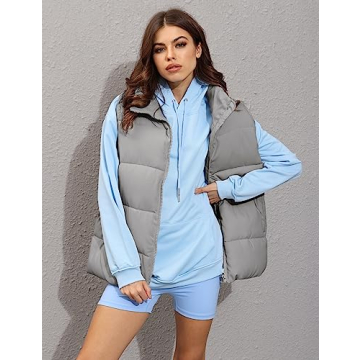 Athlisan Womens Zip Up Puffer Vest Stand Collar Sleeveless Padded Jacket Coat(Grey-S)