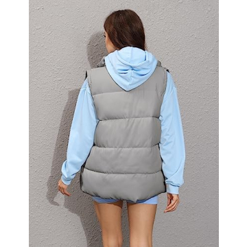 Athlisan Womens Zip Up Puffer Vest Stand Collar Sleeveless Padded Jacket Coat(Grey-S)