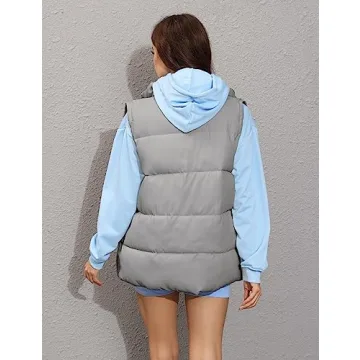 Athlisan Womens Zip Up Puffer Vest Stand Collar Sleeveless Padded Jacket Coat(Grey-S)