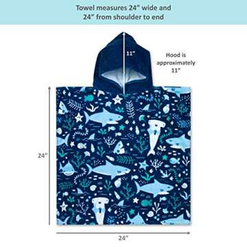 Baba & Bear Hooded Towel for Kids Swimsuit Cover Up for Beach, Pool, Bath (Shark)