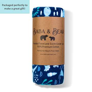 Baba & Bear Hooded Towel for Kids Swimsuit Cover Up for Beach, Pool, Bath (Shark)