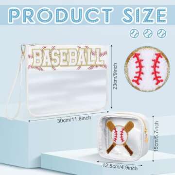 Hillban 2 Pcs Team Gifts Baseball Makeup Cosmetic Bag Toiletry Purse Clear Chenille Letter Zipper Po...