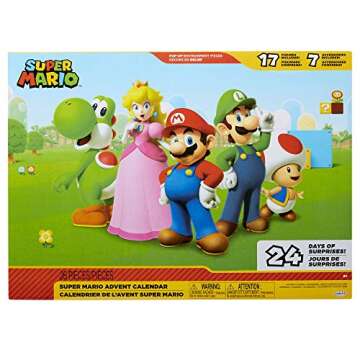 Super Mario Nintendo Advent Calendar Christmas Holiday Calendar with 17 Articulated 2.5” Action Figures & 7 Accessories, 24 Day Surprise Countdown with Pop-Up Environment [Amazon Exclusive]