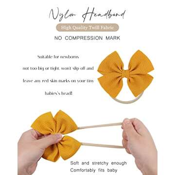 40PCS Baby Girls Hair Bows Headband Set - Nylon Elastic Hair Accessories