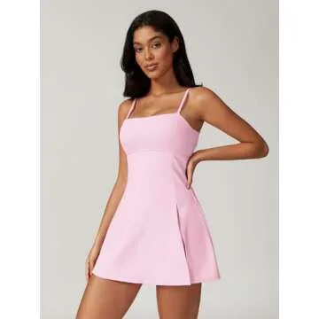 ABOCIW Athletic Dress for Women Spaghetti Strap Backless Side Slit Tennis Dress Square Neck Exercise Workout Golf Active Dress Pink Small
