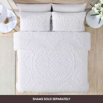 Beatrice Home Fashions Medallion Chenille Bedspread, King, White