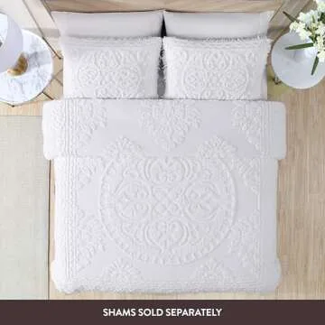 Beatrice Home Fashions Medallion Chenille Bedspread, King, White