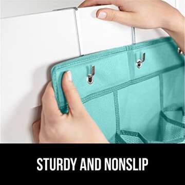 Gorilla Grip Over the Door Shoe Organizer, 24 Large Breathable Mesh Pockets, Space Saving Hanging Storage Holder, Closet Rack Hanger Holds Up to 40 lbs, Hangs on Closets, Shoes, Accessories, Turquoise