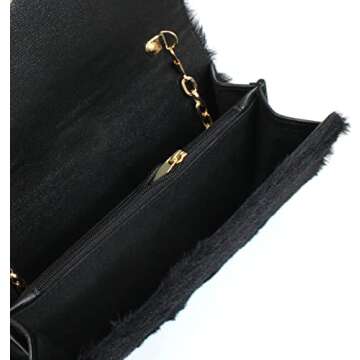 Autumnwell Black Faux Fur Clutch Purse Evening Bag for Women，Envelope Handbag With Detachable Chain for Wedding and Party