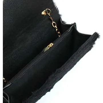 Autumnwell Black Faux Fur Clutch Purse Evening Bag for Women，Envelope Handbag With Detachable Chain for Wedding and Party