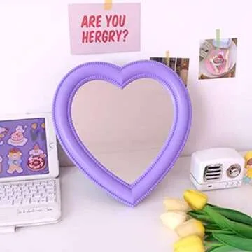 YYSS Pink Love Mirror Desktop Makeup Mirror Wall Mounted Dual-Use Vanity Mirror Girl Room Wall Decoration Heart-Shaped Mirror (Big Pink)