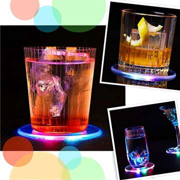 6 PCS Colorful LED Cocktail Coaster, Ultra-Thin LED Drink Coaster Luminous Coaster, Non-slip & Water...