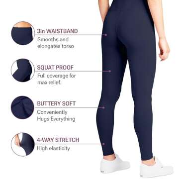 SATINA High Waisted Navy Blue Leggings for Women - Soft, Stretchy Leggings with Side Pockets - Full Length Yoga Pants for Women - Tummy Control and Buttery Soft Fabric for All-Day Comfort - Plus Size