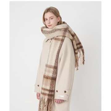 MININAI Womens Large Chunky Color Block Tassel Scarf Oversized Thick Scarves Long Shawl Fashion Wint...