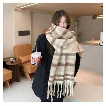 Warm Chunky Color Block Tassel Scarf for Winter