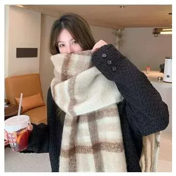 Warm Chunky Color Block Tassel Scarf for Winter