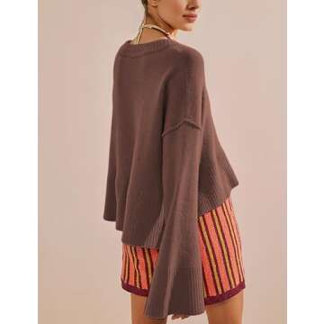 RIATOUR Sweaters for Women Bell Long Sleeve Crewneck Side Slit Fall Winter Casual Oversized Pullover...