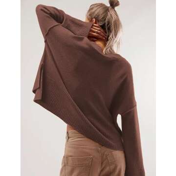 RIATOUR Sweaters for Women Bell Long Sleeve Crewneck Side Slit Fall Winter Casual Oversized Pullover Knit Sweater Top (Brown-S)