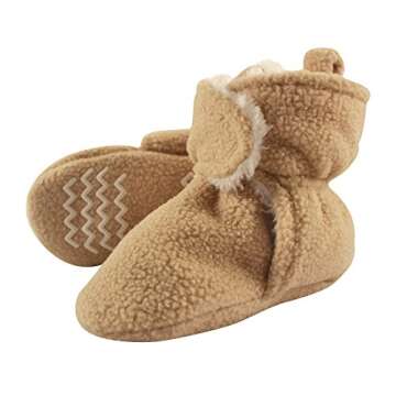 Hudson Baby Unisex Baby Cozy Fleece and Faux Sherpa Booties, Tan, 0-6 Months
