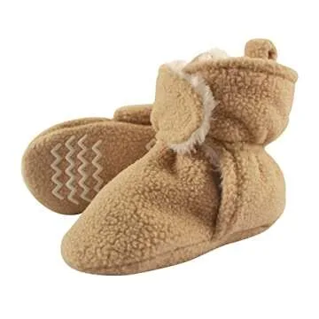 Hudson Baby Unisex Baby Cozy Fleece and Faux Sherpa Booties, Tan, 0-6 Months