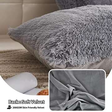 LIFEREVO 2 Pack Faux Fur Pillow Shams,Shaggy Plush Home Decorative Luxury Series Super Soft Furry Pillow Case with Zipper Closure for Home Sofa Couch Decoration,Standard (Gray,20"x26")