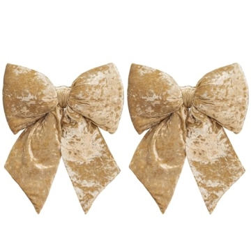 Champagne Velvet Christmas Bows Set of 2 for Tree and Decor
