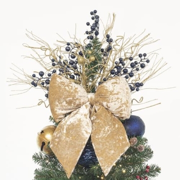 Champagne Velvet Christmas Bows Set of 2 for Tree and Decor