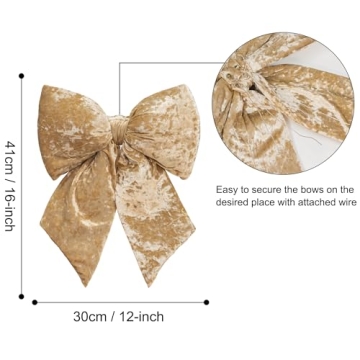 Champagne Velvet Christmas Bows Set of 2 for Tree and Decor