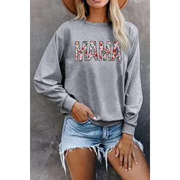 MNLYBABY Women Crewneck Sweatshirt Mama Letter Print Blouse Shirt Long Sleeve Loose Causal Mom Life Pullover Top