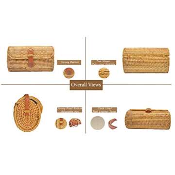 HAANCRAFTS HAAN Women Handwoven Wicker Rattan Oval Crossbody Bag - Chic & Versatile