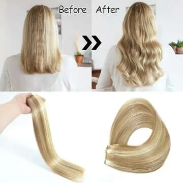 Hair Extensions 16 Inch Hair Extensions Real Human Hair Light Blonde to 613 Blonde Straight Hair Extensions Human Hair Extensions Hidden Wire Hair Extensions Transparent Fish Line Invisible Hairpiece