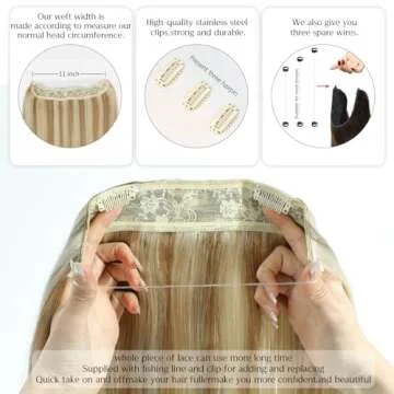 Hair Extensions 16 Inch Hair Extensions Real Human Hair Light Blonde to 613 Blonde Straight Hair Extensions Human Hair Extensions Hidden Wire Hair Extensions Transparent Fish Line Invisible Hairpiece