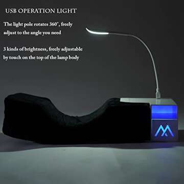 CNCEST Eyelash Extension Neck Pillow with Light,Eyelash Pillow Make Up Eyelash Extension Pillow with Shelf Organizer Stand for Salon Headrest Makeup Tools Grafted Support Neck Soft Stand(Black)