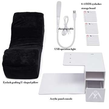 CNCEST Eyelash Extension Neck Pillow with Light,Eyelash Pillow Make Up Eyelash Extension Pillow with Shelf Organizer Stand for Salon Headrest Makeup Tools Grafted Support Neck Soft Stand(Black)