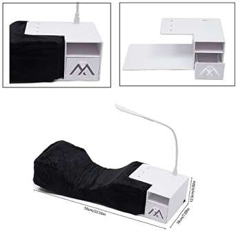 CNCEST Eyelash Extension Neck Pillow with Light,Eyelash Pillow Make Up Eyelash Extension Pillow with Shelf Organizer Stand for Salon Headrest Makeup Tools Grafted Support Neck Soft Stand(Black)