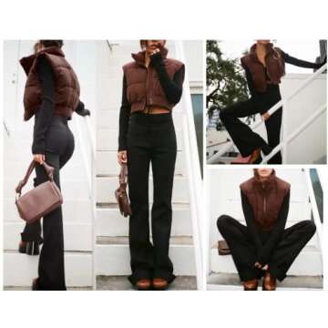 UANEO Cropped Puffer Vest Women Zip Up Stand Collar Sleeveless Padded Crop Puffy Vests (Burgundy-S)